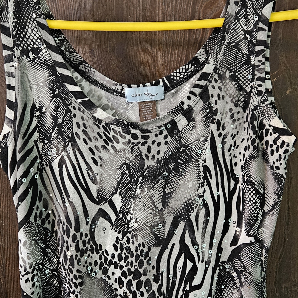 Clear Sky Black and Gray Zebra Patterned Tank Top